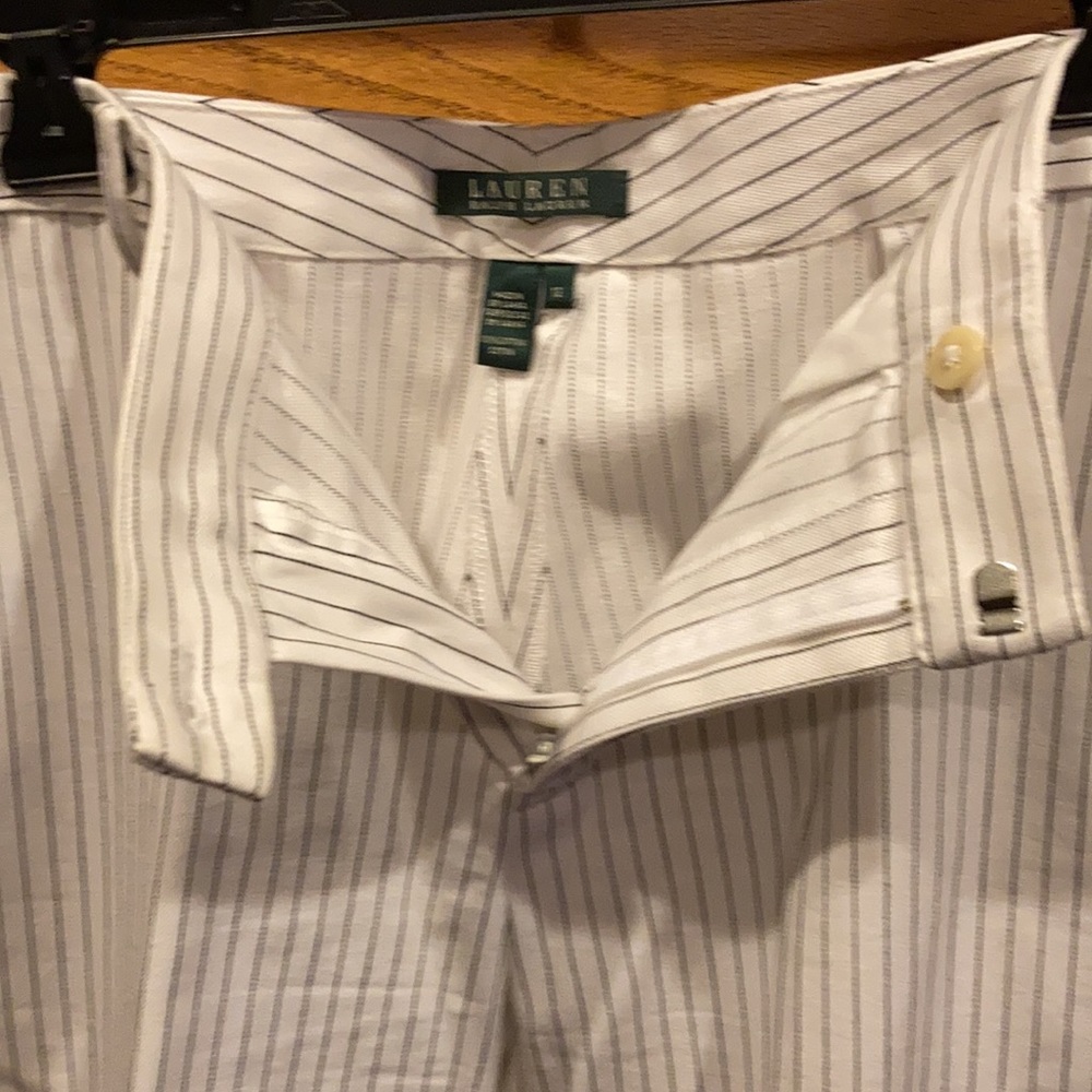 EUC sz 12 Lauren Ralph Lauren white w black pinstripe cotton pants